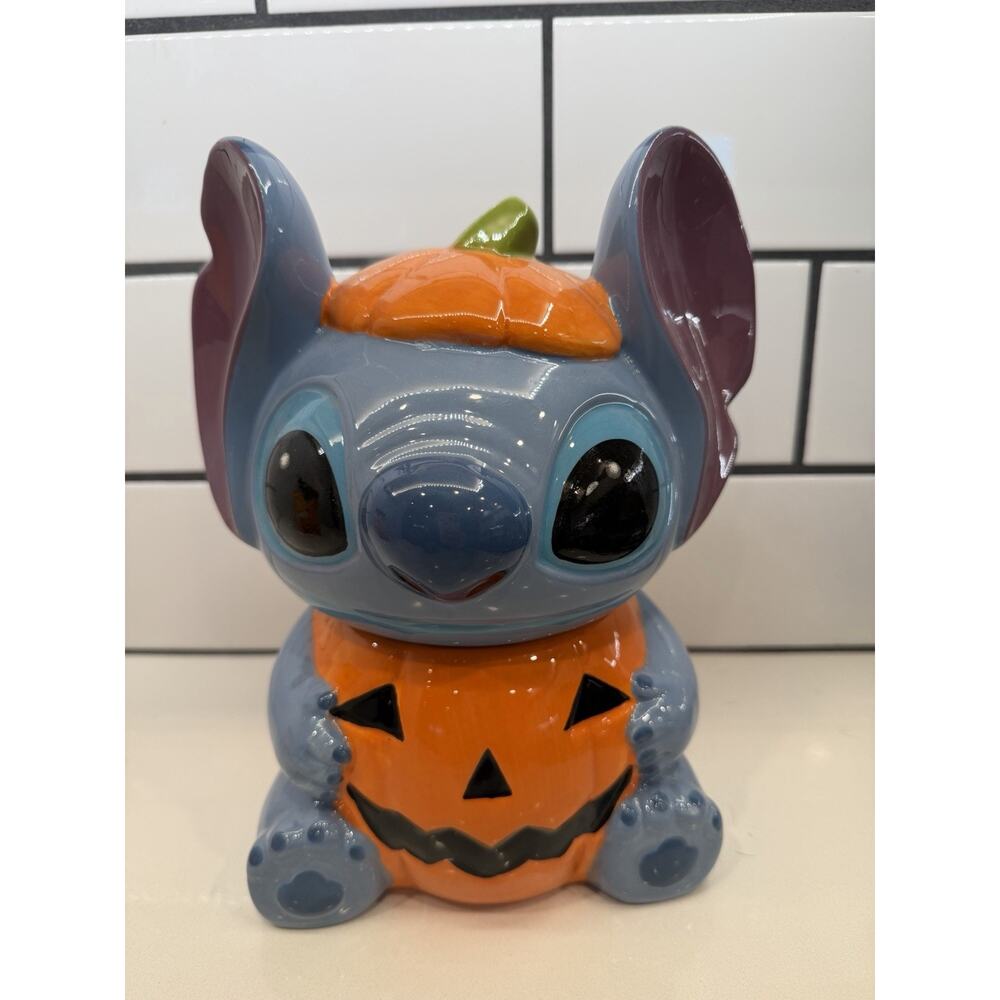Disney Stitch Halloween‎ 🎃 Pumpkin Cookie Jar Canister Pumpkin Ceramic NEW!!